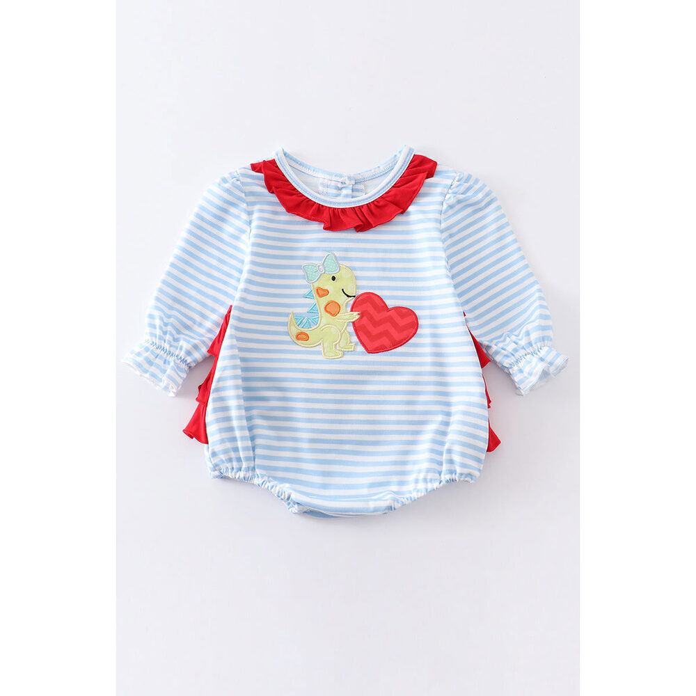 Dinosaur heart applique stripe girl bubble